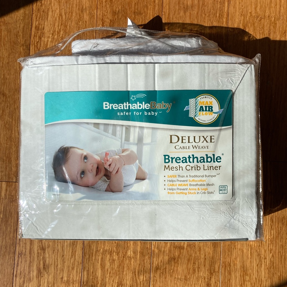BREATHABLE BABY deluxe crib liner bumper mush WHITE